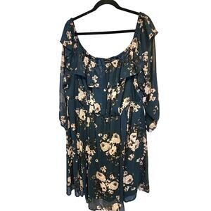 Torrid 4X Dress Dark Green Long Sleeve Mini Chiffon Floral Sleeves